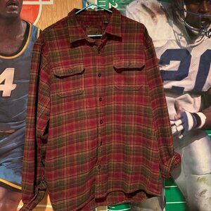 Vintage Y2K Orvis Heavy Flannel Shirt Mens Large Plaid Red Green Hunting Outdoor